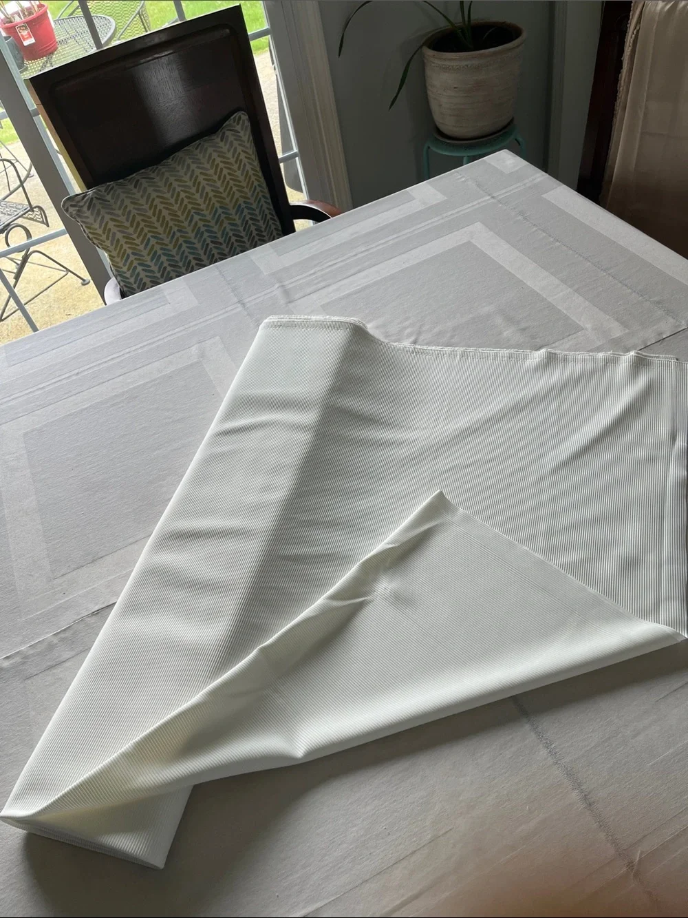 About 3.42 Yards White Ribbed Sour Cream Vintage Fabric